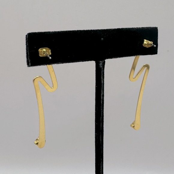 VINTAGE Gold-Tone Crystal Zig Zag Earrings - Picture 4 of 11